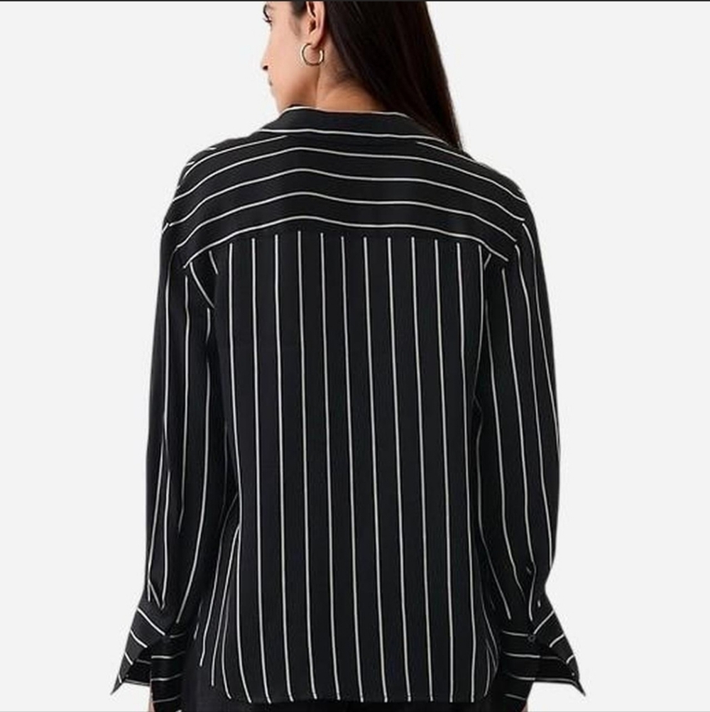 NEW The GAP Relaxed Black And White Striped Button Down Shirt Top Blouse Large P - Picture 5 of 6
